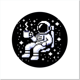 Astronaut Coffee Break in Space - 8-Bit Cosmic Art Posters and Art